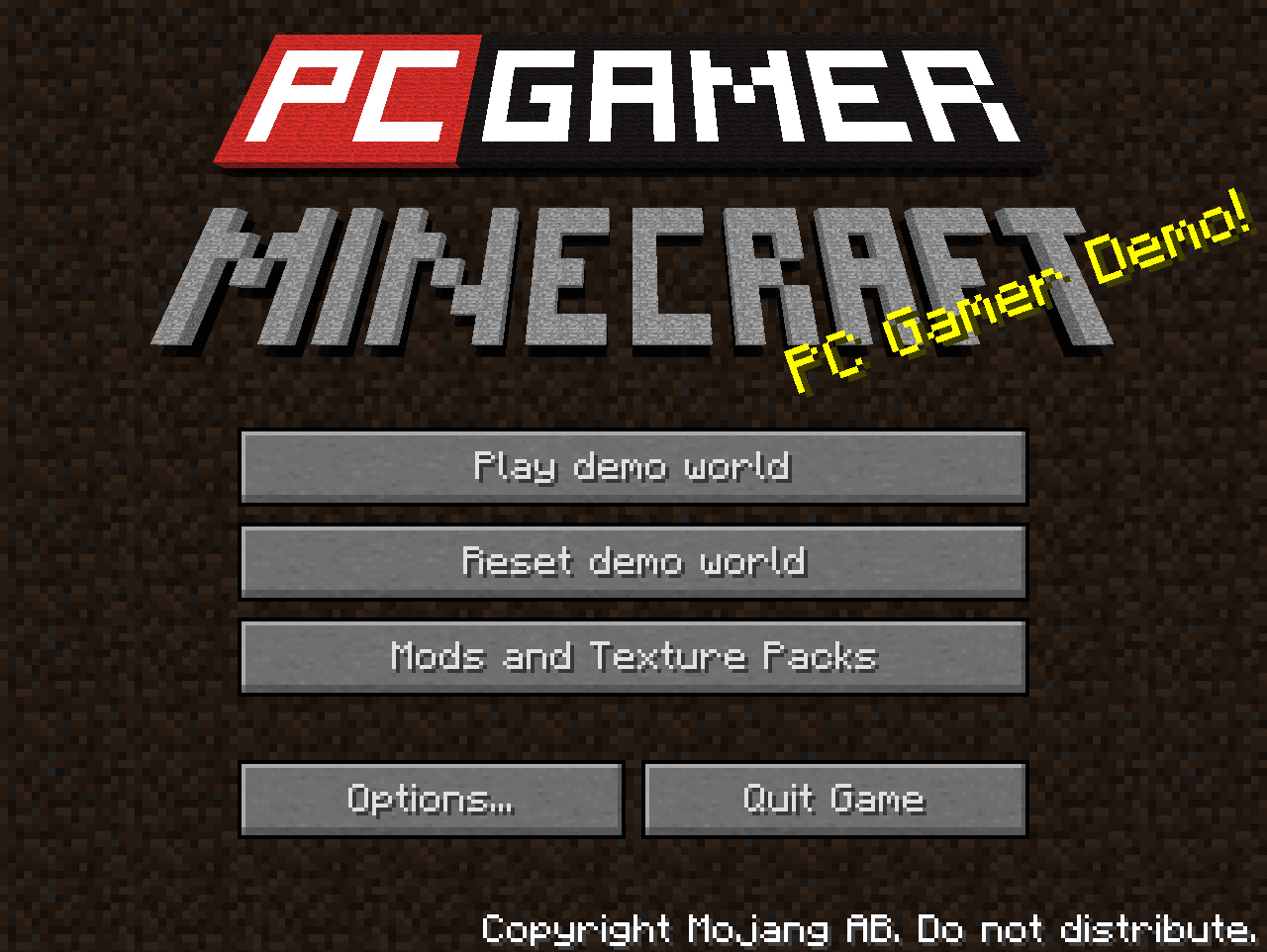 Menu tytułowe dema Minecraft'a.